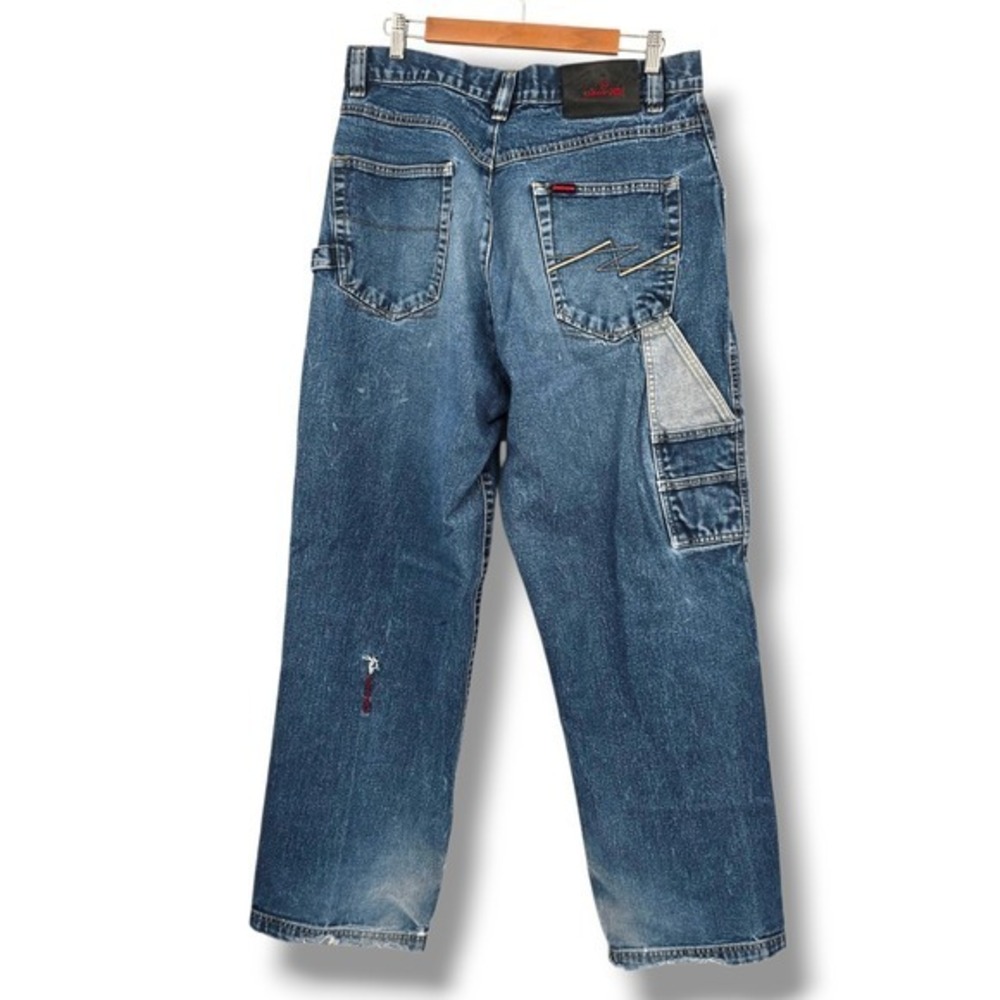 Vintage Fubu Carpenter Jeans Baggy Fit Denim Utility Pockets Blue Mens W36 XL34 - Picture 2 of 16